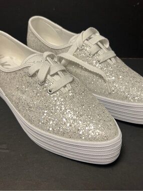 Keds Womens Point Sneaker White Glitter Size 9M - Brand New In Box